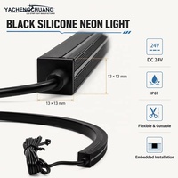 Bande LED en silicone noir intégral IP66 3000K sur mesure, 24V, contrôlée par Wi-Fi, CRI 90 élevé, installation encastrée, pour lattes de bois acoustiques