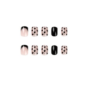 Contorno negro corazón negro Nail Art 24 piezas stock listo al por mayor prensa en las <span class=keywords><strong>uñas</strong></span> artificiales acrílico <span class=keywords><strong>uñas</strong></span> postizas 1835 - Product Image 2