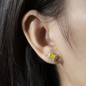 Pendientes de diamantes amarillos radiantes de oro blanco de 9 quilates Messi Jewelry MSE-957 para mujer - Product Image 4
