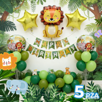 Balon Foil Bulat Lima Buah Custom, Dicetak UV Tema Pesta Hutan untuk Dekorasi Ulang Tahun Dewasa