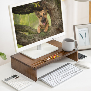 Bamboo Monitor Riser Stand 25cm Wide Double Layer <b>Desktop</b> Storage For Computer Screen Office Desk Organizer - Product Image 4