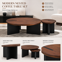 Ensemble de tables d'appoint rondes design avec surface en bois naturel, mobilier minimaliste pour salon, fournisseur OEM