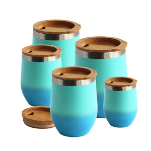 12oz de la tapa de bambú aislados de acero inoxidable de doble pared stemless <span class=keywords><strong>copas</strong></span> de vino vaso de vidrio - Product Image 4