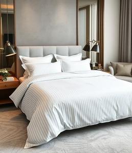 Luxury wholesale hotel <b>bedding</b> set white 400TC cotton stripe sheets with duvet cover and pillowcases for hotels - Product Image 1
