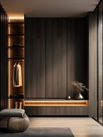 Armoire sur mesure crème du sol au plafond avec tiroirs à fermeture douce, luxe léger pour chambre familiale