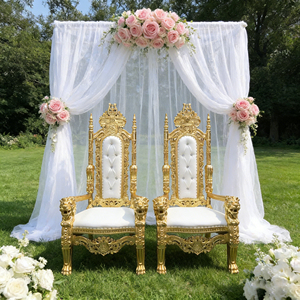 Elegante Sedia Trono Classica con Cornice in Lamina d'Oro, Rivestimento in Pelle Bianca, Resistente, per Villa, Ingresso, Parco, <span class=keywords><strong>Matrimoni</strong></span>, Eventi, Soggiorno - Product Image 5