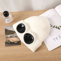 Bonnet personnalisé rouge à motif Argyle avec lunettes intégrées, bonnet épais en tricot côtelé, chaud, coupe-vent, pour le ski et les voyages