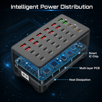 Station de charge USB 150W à 30 ports, chargeur de bureau multi-ports avec 18 ports USB-C et 12 ports USB-A, distribution d'alimentation intelligente pour l'école