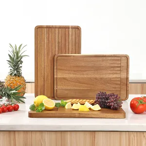 Barang hadiah terbaik 2024 produk baru ramah lingkungan kayu Acacia Set papan potong dapur 3 untuk daging, sayuran, roti