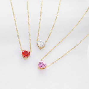 Collar con colgante en forma de corazón para mujer, de acero inoxidable chapado en oro <span class=keywords><strong>Real</strong></span> de 14k, collar de circonita con corazón completo para mujer - Product Image 2