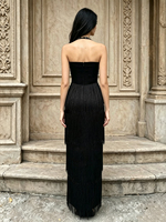 Robe longue élégante à franges de strass, sans manches, à étages avec pompons, sexy, robe de soirée et de fête, personnalisée pa