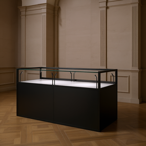 Comptoir de Vente Noir 180x80xh105 Iron Museum Showcase avec Éclairage LED et Présentoir de Table - Product Image 2