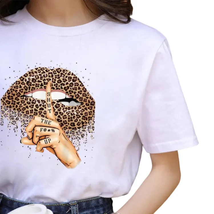 Woman Graphic T Shirts Polyester Leopard Print Lips Cheap Graphic T Shirts Women 2022 Tshirt