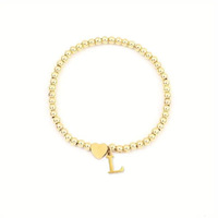 Bracelet élastique lisse avec lettres et cœurs, perles dorées de 4 mm, bijou personnalisé, cadeau pour elle, bracelet à lettres A-Z