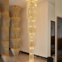 Lustre moderne de grande taille en or BGST Lighting, grand luminaire suspendu long et luxueux, cristal K9, pour escaliers et hôtels.