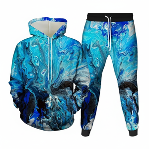 Ensemble de vêtements d'entraînement de jogging imprimés numériques 3D épais et colorés de meilleure qualité avec col à capuche pour la course d'hiver - Product Image 1