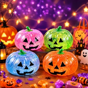 Pelota Antiestrés de Lujo de Calabaza de Halloween, Rellena de Purpurina, Juguete Blandito de TPR para Apretar, Lindo Jack-o'-lantern, Juguete Sensorial de Descompresión para Niños y Adultos - Product Image 1