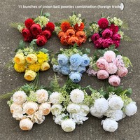 Bunga Bunga Bola Bawang Allium Sutra Buatan 11 Tangkai, Buket Peony Artifisial Grosir untuk Dekorasi Pernikahan dan Rumah