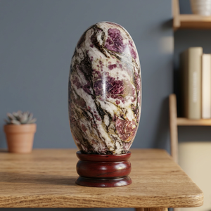 Ornement en pierre ovale Picasso Jasper Shiva Lingam sur support doré, décoration d'intérieur, collection de cristaux - Product Image 3