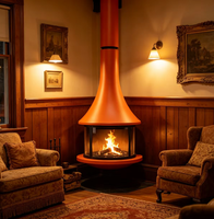Cheminée suspendue au plafond en laiton sans fumée, personnalisée, grande taille, pour hôtel, au gaz naturel, avec foyer en bois, OEM