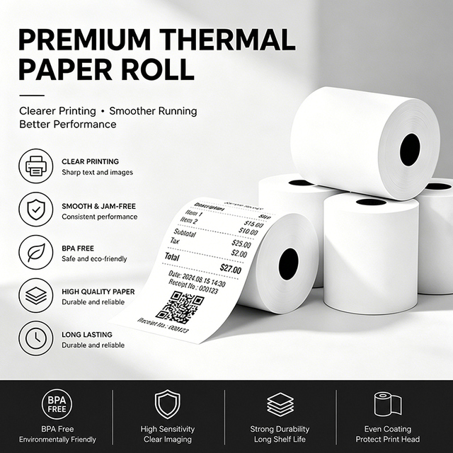 BPA-Free 3 1/8 X 230 Thermal Paper Roll 80x80mm Size Model 80x80 for USA Market POS Machine Thermal Printer Paper Waterproof/Oil