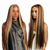 Peluca Bob de Cabello Remy Brasileño Grado 12A con Encaje Frontal 13x4, Estilo Liso con Reflejos 4/27, Pre-Plucked, para Ombre Rubio Miel