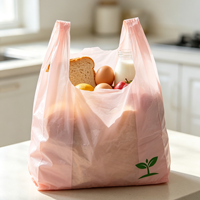 Sac de shopping en plastique semi-transparent rose clair pour cadeaux, avec impression du logo de la plante verte, pour boîte cadeau de vacances
