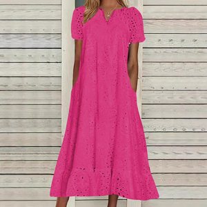Vestido Largo de Verano para Mujer, Cuello en V, Manga Corta, Estampado Floral, Tejido de Poliéster Transpirable - Product Image 3