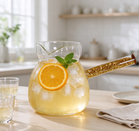 Pichet à café en verre borosilicate résistant à la chaleur avec poignée latérale en pierre concassée dorée et bec en V, pour servir thé et boissons froides, idéal pour la maison et le café