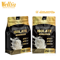Sachet refermable à fond plat en aluminium avec fermeture à quatre soudures, 1 kg de poudre protéinée, résistant à l'humidité, barrière à l'oxygène, logo personnalisé