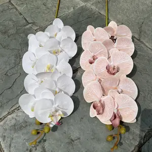 Commercio all'ingrosso di alta qualità artificiale 4 teste rosa Cymbidium orchidea Bouquet di fiori in lattice vero tocco da sposa composizione floreale