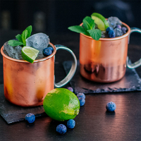Bouteille isotherme Moscow Mule en acier inoxydable 304 de style moderne, gravée, avec poignée en cuivre martelé, cadeaux d'affaires portables