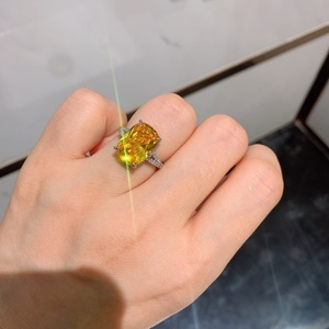 2026 New Trending Jewelry Eco-friendly Copper Geometric Cubic Zirconia Imitation Yellow Gem Open <b>Adjustable</b> Band <b>Rings</b> for Women - Product Image 3