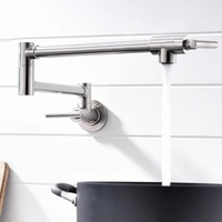 Robinet de cuisine mural en acier inoxydable, monotrou eau froide, avec bec rotatif et pliable