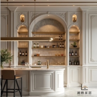 Vitrina tradicional de madera maciza para vinos, con diseño de arco para pared, estantería abierta, mostrador de bar multifunción y gabinete de almacenamiento.