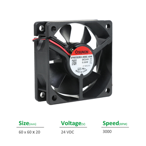 Ventilador Axial de Refrigeración SUNON EF60202B3-000C-A99 Eléctrico de 60x60x20mm, 24VDC, 23mA, 0.56W, 3000RPM, 14.1CFM, con Rodamiento de Bolas, para Gabinetes e Inversores - Product Image 2