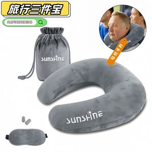 Inflatable U Shape Travel <b>Pillow</b> 28x26x14cm Polyester <b>Neck</b> Support With Embroidery Design For Portable Use - Product Image 5