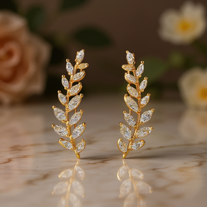 Orecchini Pendenti Dorati E3628 con Cristalli Taglio Marquise, Design a Pianta, Montatura a Griffe, Gioielli da Donna alla Moda per Feste - Product Image 2