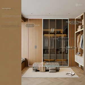 Armoire Walk-In |   Bois foncé en chevrons |   LED dissimulées pour vanité |   Étagères de présentation en verre |   Siège de fenêtre en <span class=keywords><strong>baie</strong></span> |   Restaurant d'hôpital - Product Image 3