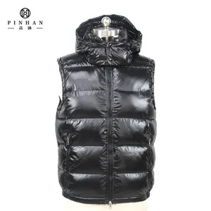 2023 wholesales hot sales factory down jacket for men black hooded vest shine goose down jacket