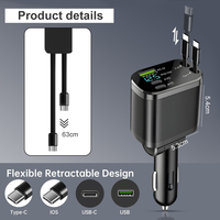 Accessoire de Chargeur de Voiture Rétractable pour iPhone et Android, Taille Mini, Charge Rapide, Chargeur de Voiture Rétractable 5 en 1 Avec Câbles