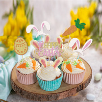 Carte de Cupcake Joyeuses Pâques avec Oreille de Lapin Carotte et Oeuf de Pâques Fournitures de Décoration de Gâteau