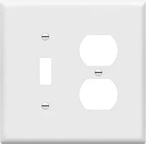 Combination Toggle Light Switch Duplex Receptacle Outlet Wall Plate Midway Size 2-Gang 881121M-W White glass night led Cover