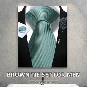 Ensemble cravate, boutons de manchette et épingle à revers Exve Exclusive, marque propre, étiquette personnalisée, respirant, classique, marron, polyester, uni, pour homme - Product Image 2
