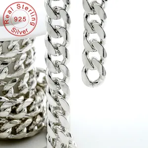 sterling silver fashion big chains necklace flat curb 10mm miami cuban link chain in roll for men jewelry making