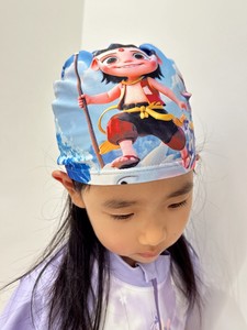 Bonito gorro <span class=keywords><strong>de</strong></span> baño <span class=keywords><strong>de</strong></span> dibujos animados impreso Nezha Ao Bing, diseño deportivo impermeable <span class=keywords><strong>de</strong></span> secado rápido para niños y niñas, cobertura <span class=keywords><strong>de</strong></span> cabeza grande - Product Image 5