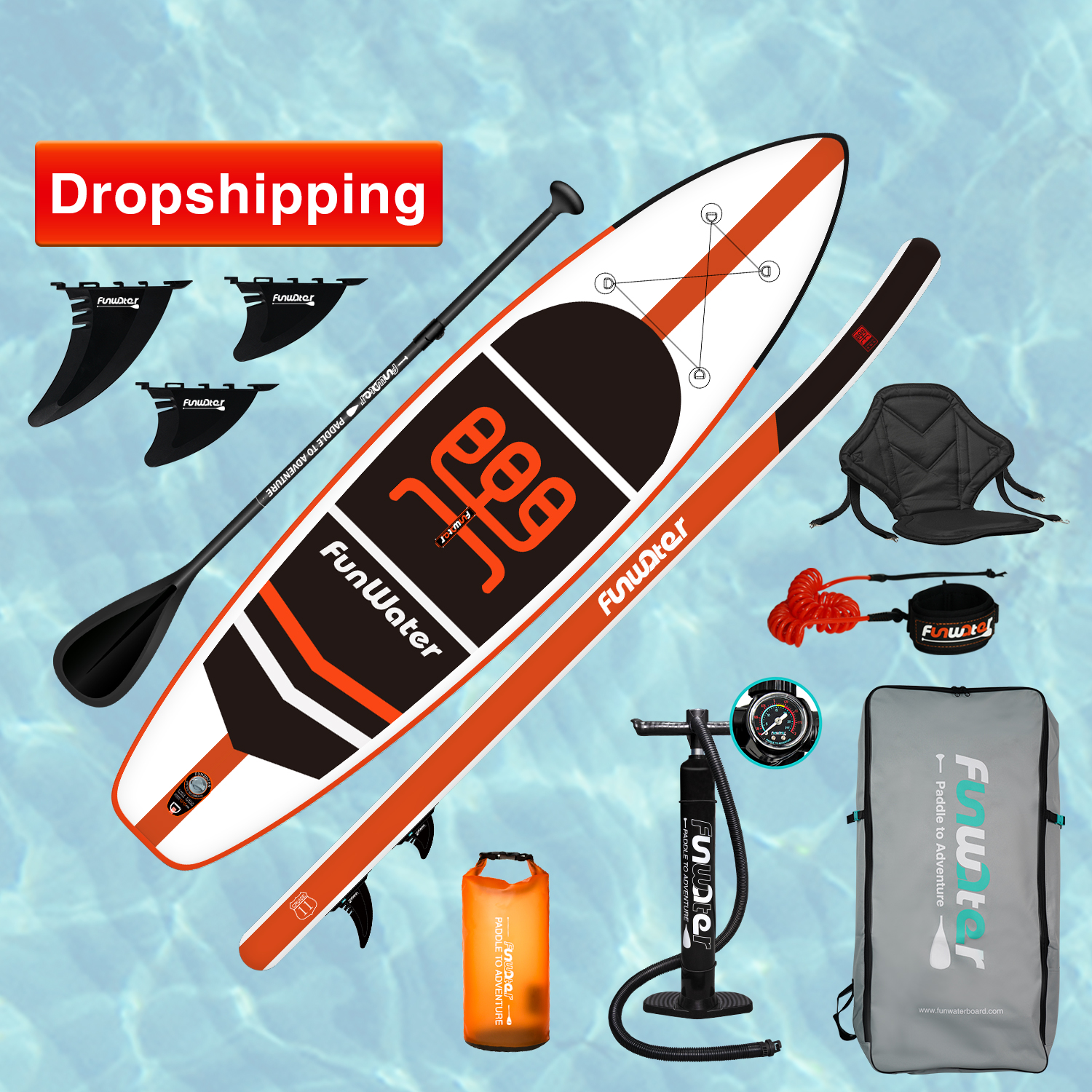 FUNWATER Dropshipping OEM 11' sup Paddle Board Surfboard Waterplay Surfing Watersports Inflatable Board Sub supboard Wakeboard
