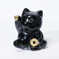 Vente en gros d'ornements en résine de chat porte-bonheur en pierre de cristal naturel, améthyste, quartz rose, coquillages et objets artisanaux en cristal animalier