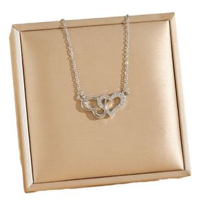 Collar De Acero Inoxidable Gold Plated Stainless Steel Double Heart-shaped Diamond Necklace <b>Titanium</b> Plated Steel Clavicle <b>Chain</b> - Product Image 4