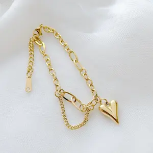 Fashionable Heart-shaped Stainless Steel Punk Retro Gold-plated Hip-hop Stainless Steel Irregular Two-chain Bracelet For Women